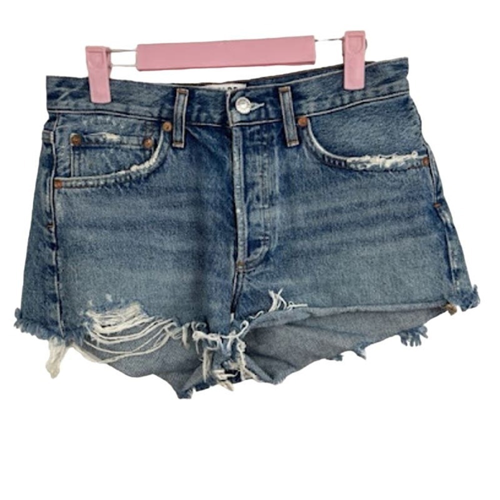 Agolde cut off denim jean distressed shorts raw hem button fly womens size 26